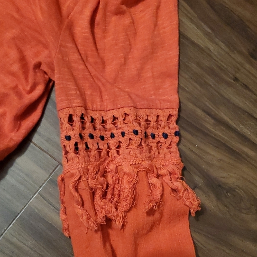 Lucky Brand Orange Crochet Sleeve Blouse - Picture 6 of 9